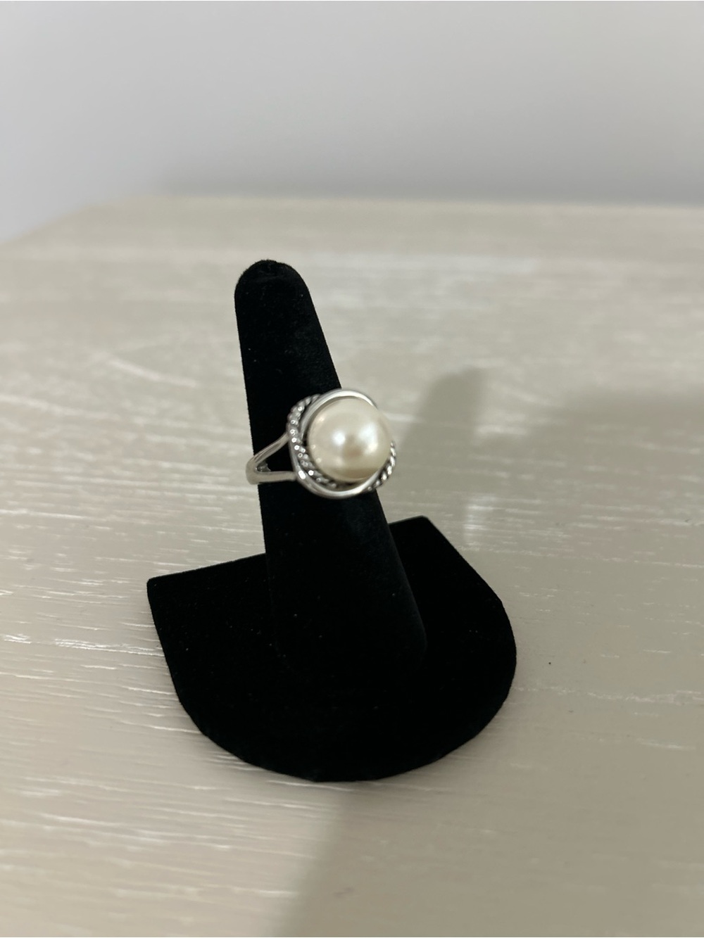 Silver Pearl Halo Ring - White Faux Pearl